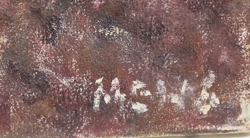 Modern British, oil on canvas, impressionist style, two boys seated at a table playing, signed Mews, unframed, 61 x 51cm